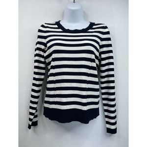 MILLY White Navy Stripe Zip Back Sweater